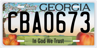 GA license plate CBA0673