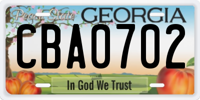 GA license plate CBA0702
