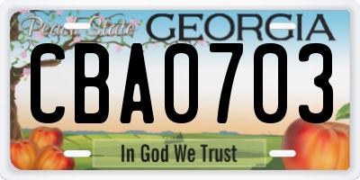 GA license plate CBA0703