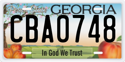 GA license plate CBA0748