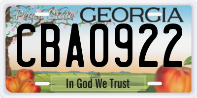 GA license plate CBA0922