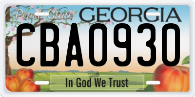 GA license plate CBA0930