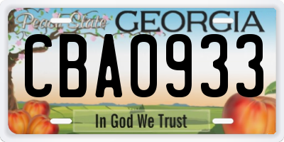 GA license plate CBA0933