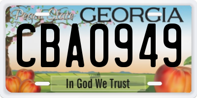 GA license plate CBA0949