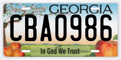 GA license plate CBA0986