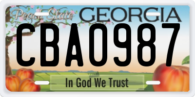 GA license plate CBA0987