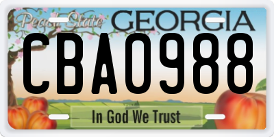 GA license plate CBA0988
