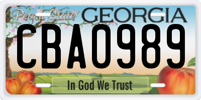 GA license plate CBA0989