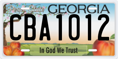 GA license plate CBA1012