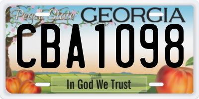GA license plate CBA1098