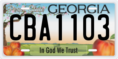GA license plate CBA1103