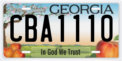 GA license plate CBA1110