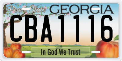 GA license plate CBA1116