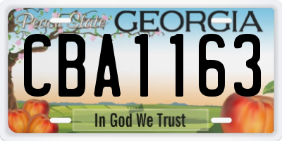 GA license plate CBA1163