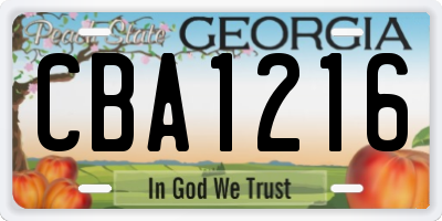 GA license plate CBA1216