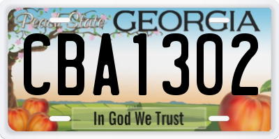GA license plate CBA1302