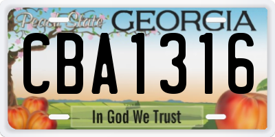GA license plate CBA1316