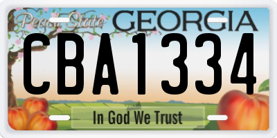 GA license plate CBA1334