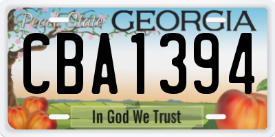 GA license plate CBA1394
