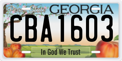 GA license plate CBA1603