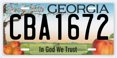 GA license plate CBA1672