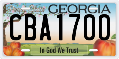 GA license plate CBA1700