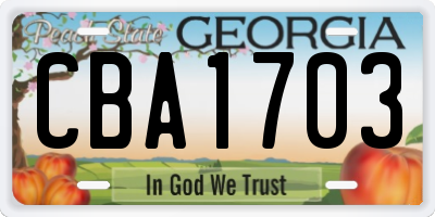 GA license plate CBA1703