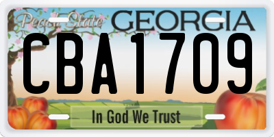 GA license plate CBA1709