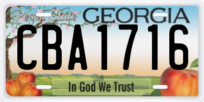 GA license plate CBA1716