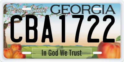 GA license plate CBA1722