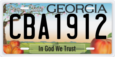 GA license plate CBA1912