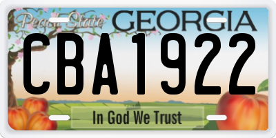 GA license plate CBA1922