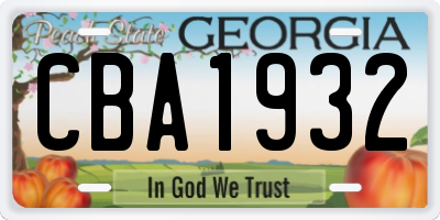 GA license plate CBA1932