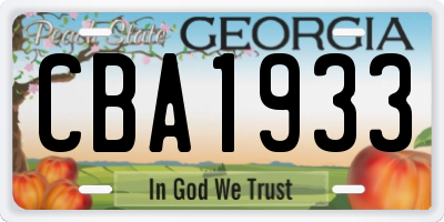 GA license plate CBA1933