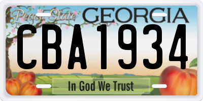 GA license plate CBA1934