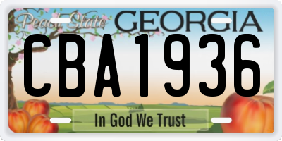 GA license plate CBA1936