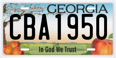 GA license plate CBA1950