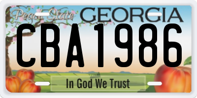 GA license plate CBA1986