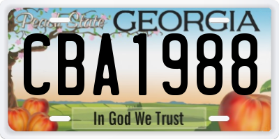 GA license plate CBA1988
