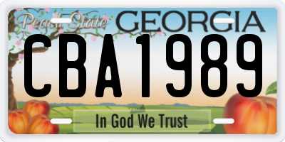 GA license plate CBA1989