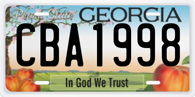 GA license plate CBA1998