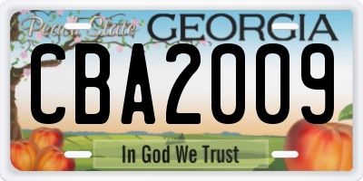 GA license plate CBA2009
