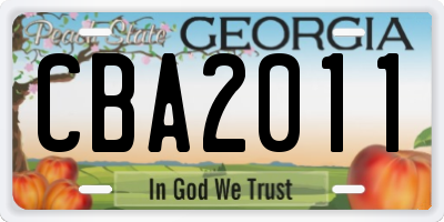 GA license plate CBA2011