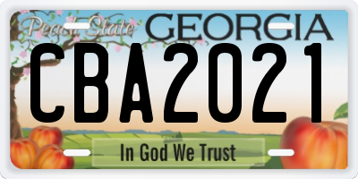 GA license plate CBA2021