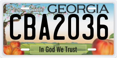 GA license plate CBA2036