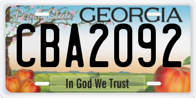 GA license plate CBA2092