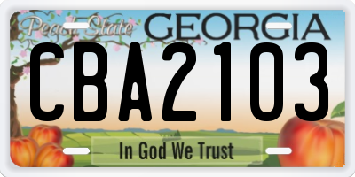 GA license plate CBA2103