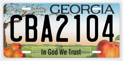 GA license plate CBA2104