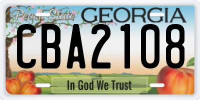 GA license plate CBA2108