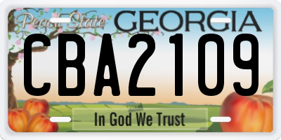 GA license plate CBA2109